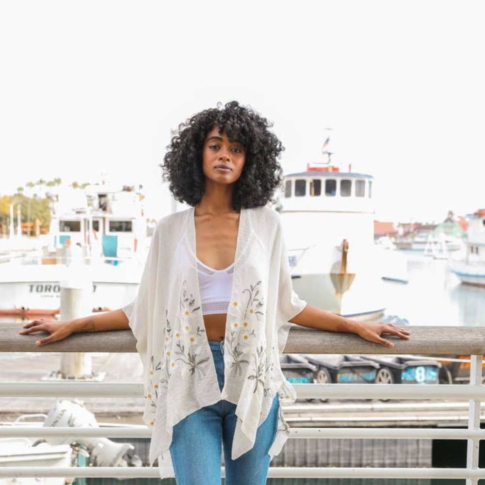 🌼🌸🌿Spring Break Swim cover-up Kimono Daisy One Size Floral Top New Mustard - Picture 3 of 4